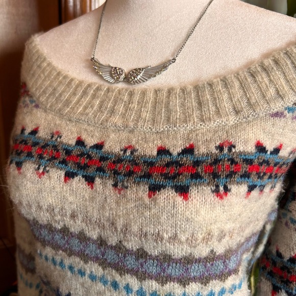 Y2K American Eagle Fair Isle Boat Neck Wool Blend Knit Sweater Womens Small - Picture 2 of 8
